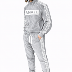 Signature Maze Velour Tracksuit – Silver Mist