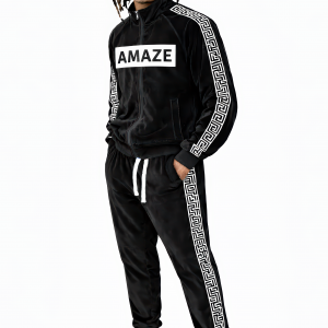 Signature Maze Velour Tracksuit – Midnight Black