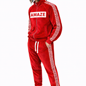 Signature Maze Velour Tracksuit – Crimson Red