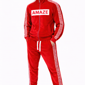 Alternative view of Signature Maze Velour Tracksuit – Crimson Red
